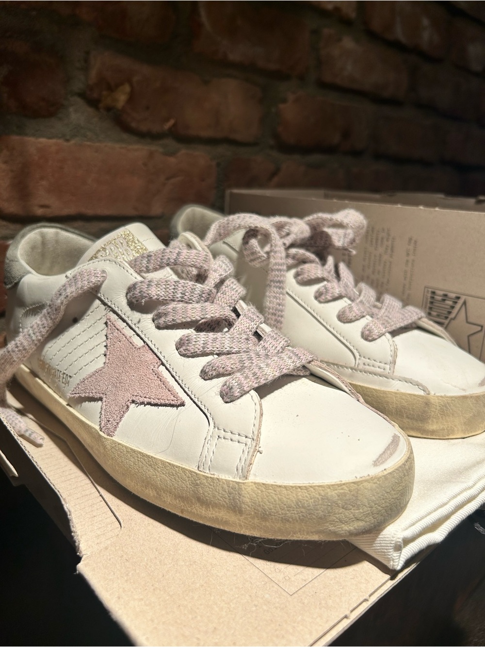 Golden Goose White Sneakers with Pink Star and Pink Laces